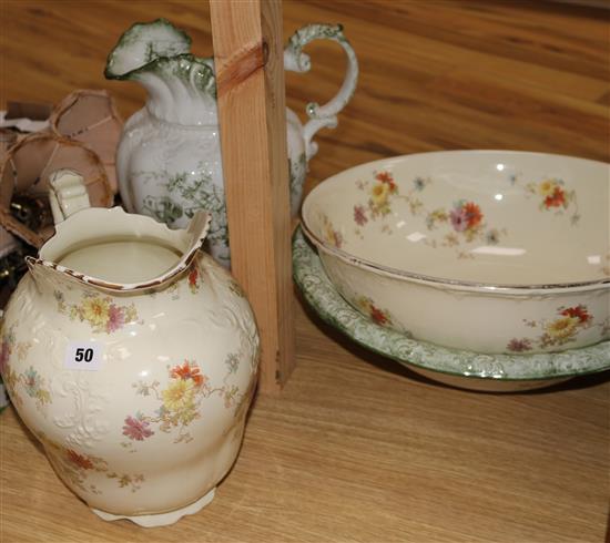 Two Victorian pottery jugs and basins